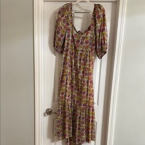 MINKPINK Pink and Green Ruffled Tiered Maxi Dress